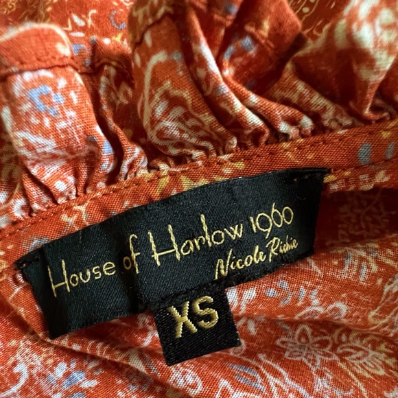 House of Harlow 1960 Josepha Floral Blouse Puff Long Sleeve Top Rust Size XS - Picture 5 of 14